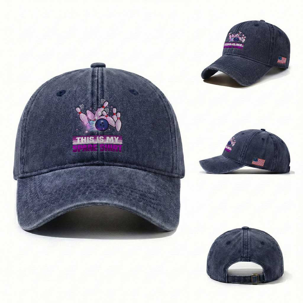 Funny Bowling Lover Washed Cotton Baseball Cap This Is My Spare Shirt Quote TS12 Washed Cap Universal Fit Navy Print Your Wear
