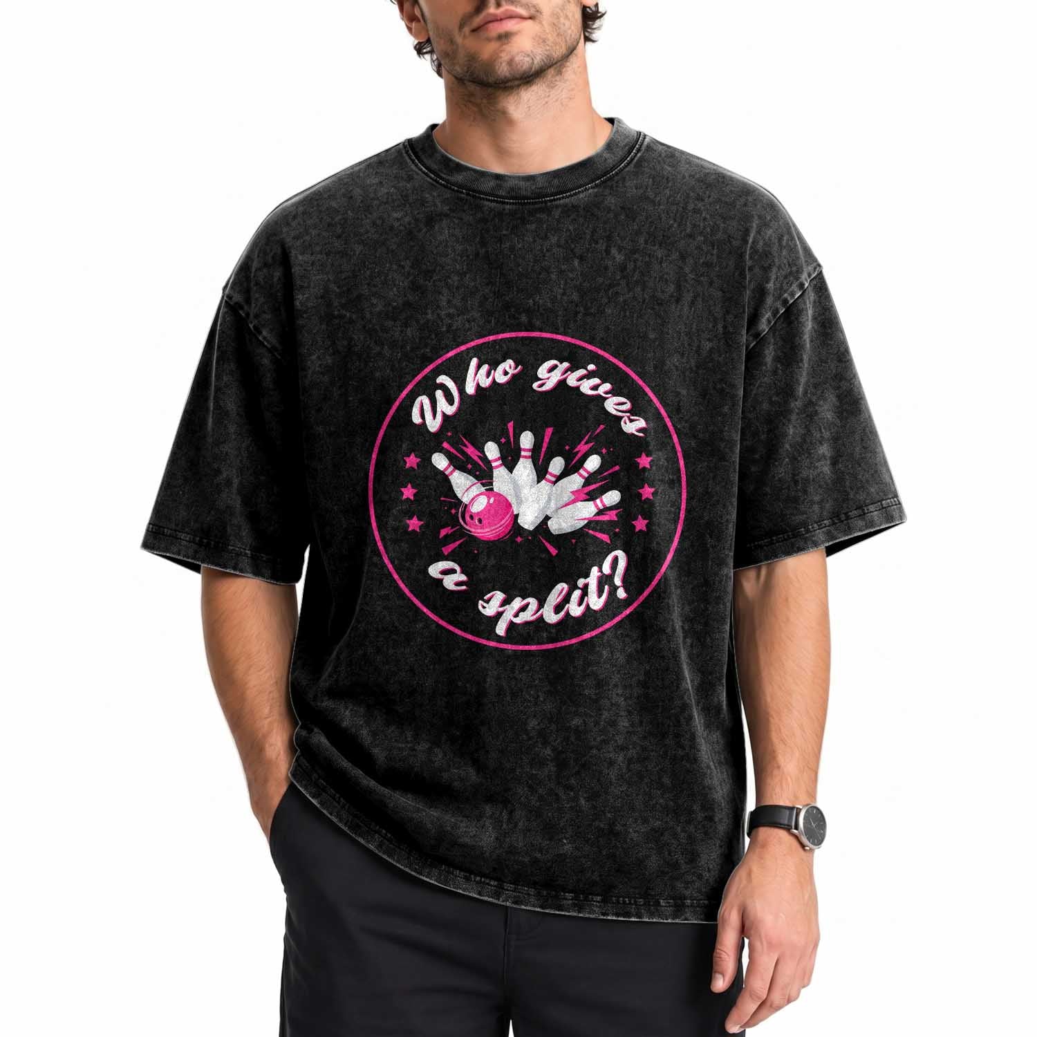 Funny Bowling Quote Washed Cotton T-Shirt Who Gives A Split For Women