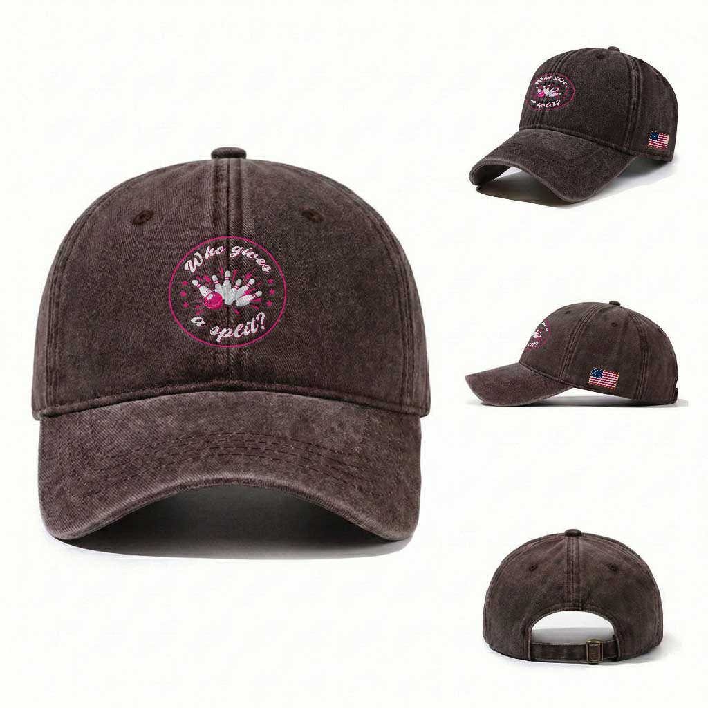 Funny Bowling Quote Washed Cotton Baseball Cap Who Gives A Split For Women TS12 Washed Cap Universal Fit Dark Brown Print Your Wear