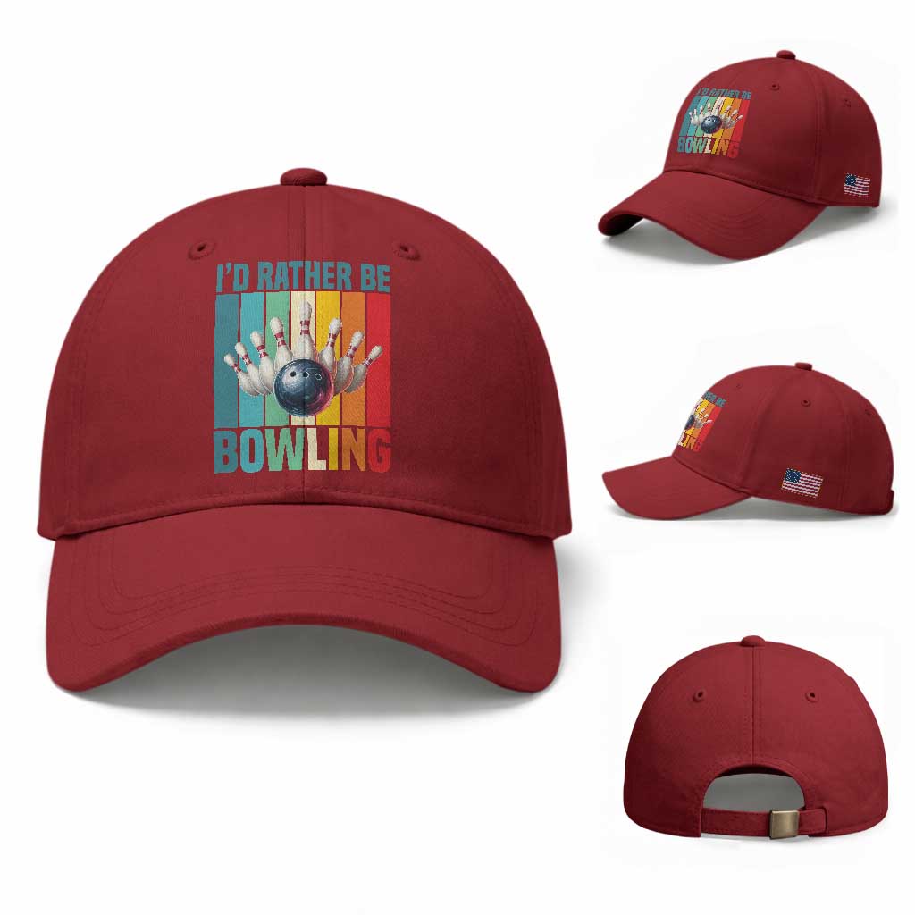 Funny Bowling Quote Baseball Cap Id Rather Be Bowling Gift TS12 Baseball Cap Universal Fit Cherry Red Print Your Wear