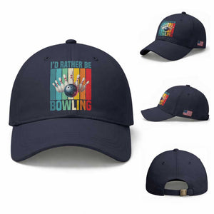 Funny Bowling Quote Baseball Cap Id Rather Be Bowling Gift TS12 Baseball Cap Universal Fit Navy Print Your Wear