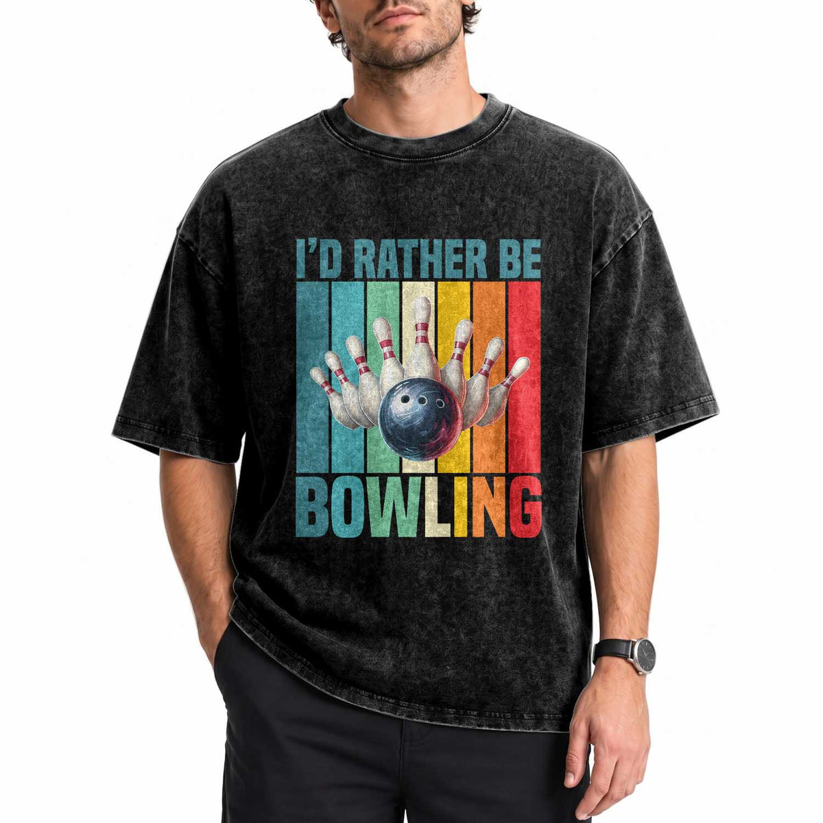 Funny Bowling Quote Washed Cotton T-Shirt Id Rather Be Bowling Gift
