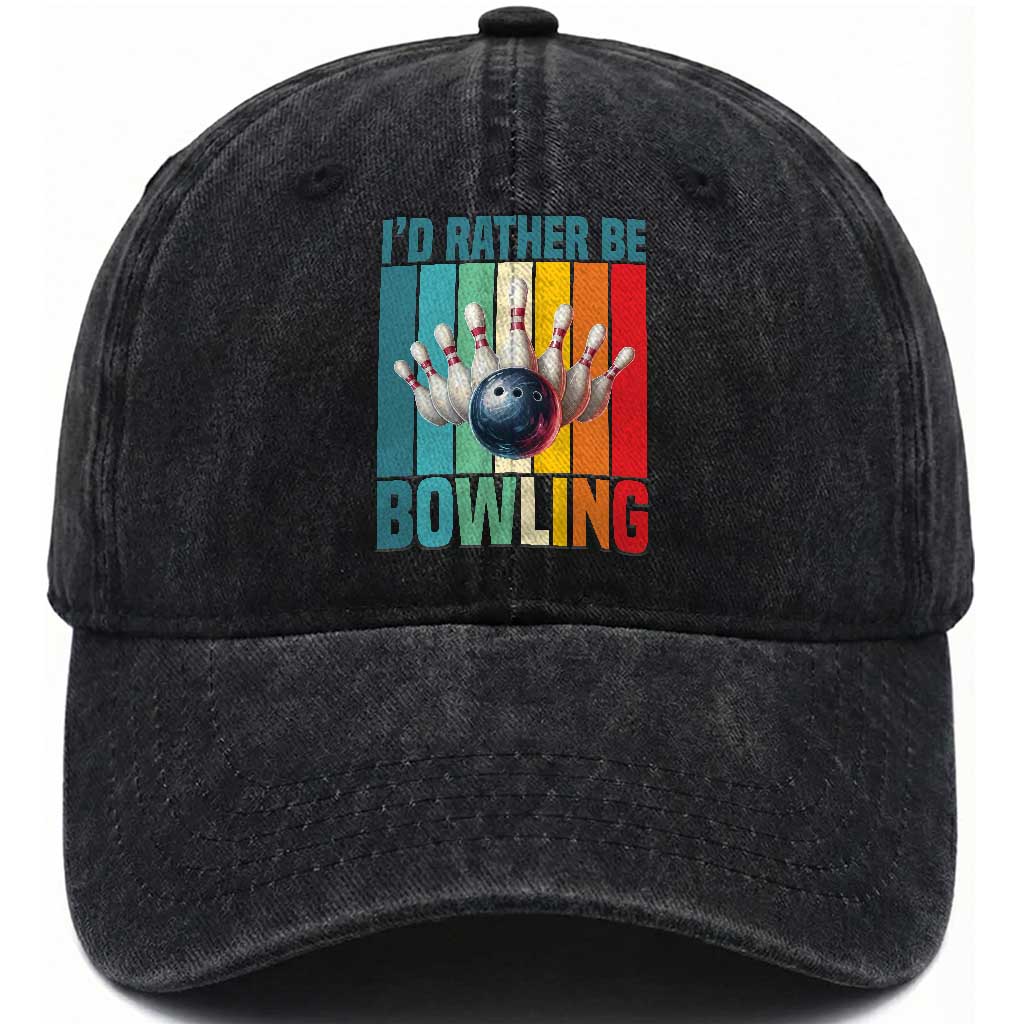 Funny Bowling Quote Washed Cotton Baseball Cap Id Rather Be Bowling Gift TS12 Print Your Wear