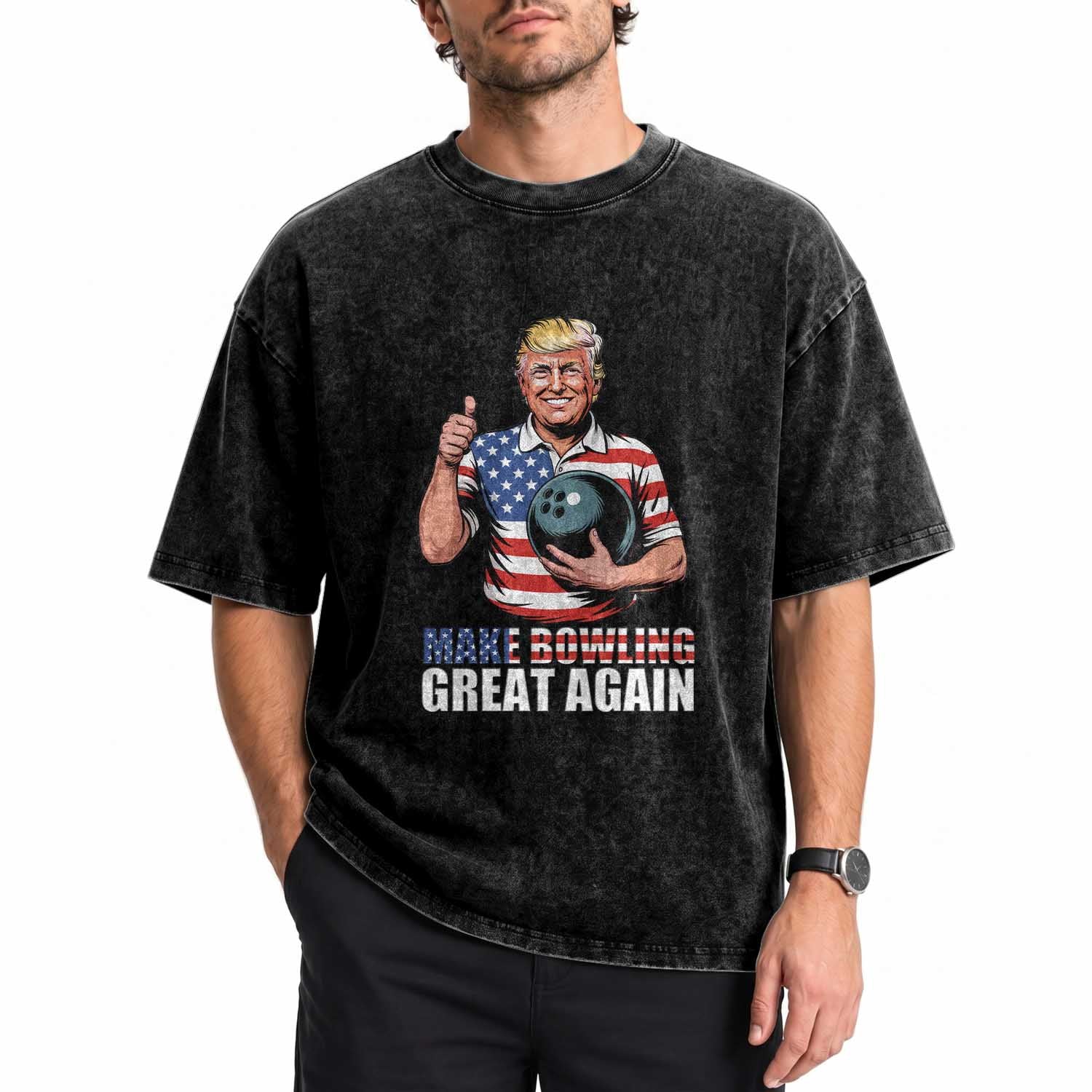Make Bowling Great Again Washed Cotton T-Shirt Funny Trump Bowling Gift