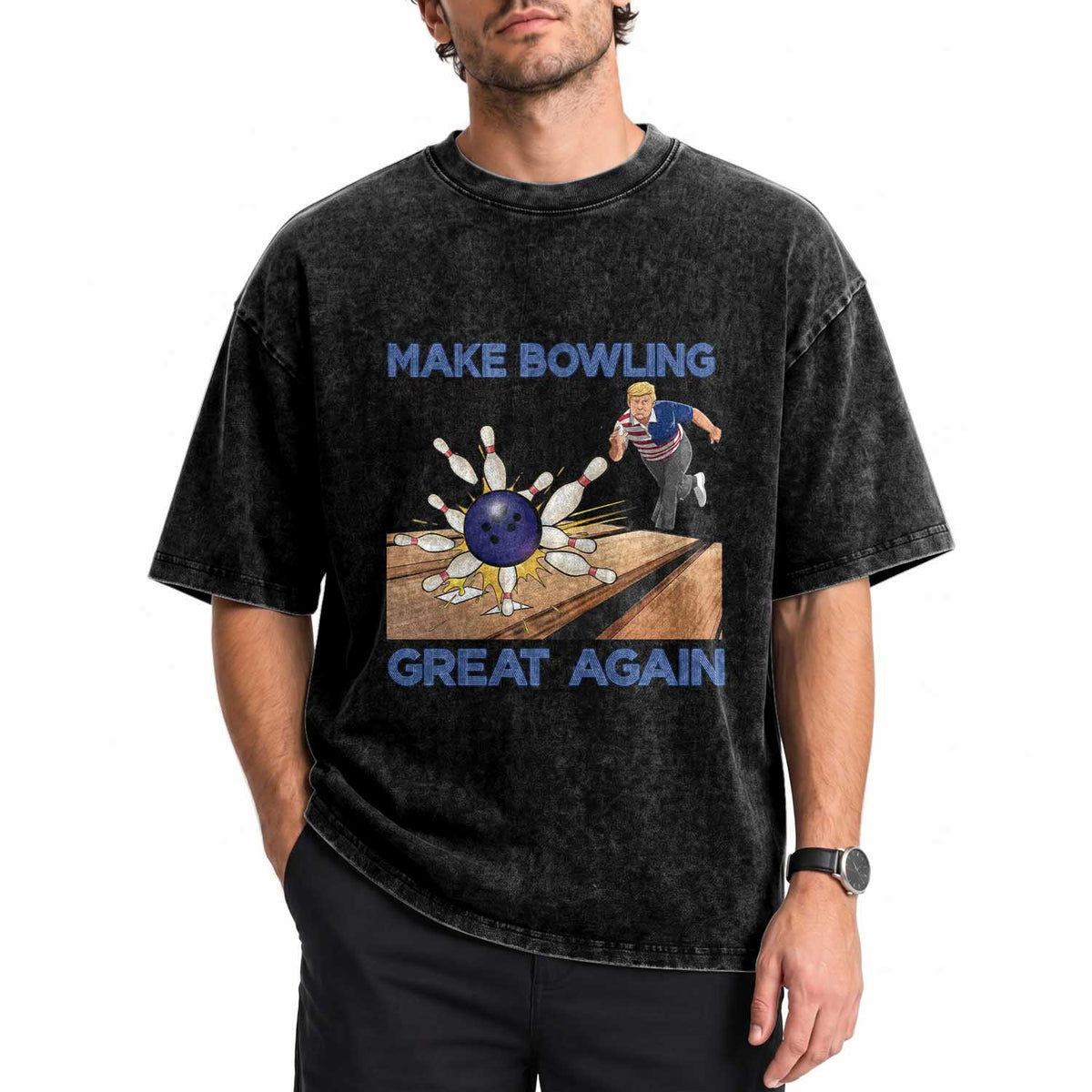 Make Bowling Great Again Washed Cotton T-Shirt Funny Bowler Gift