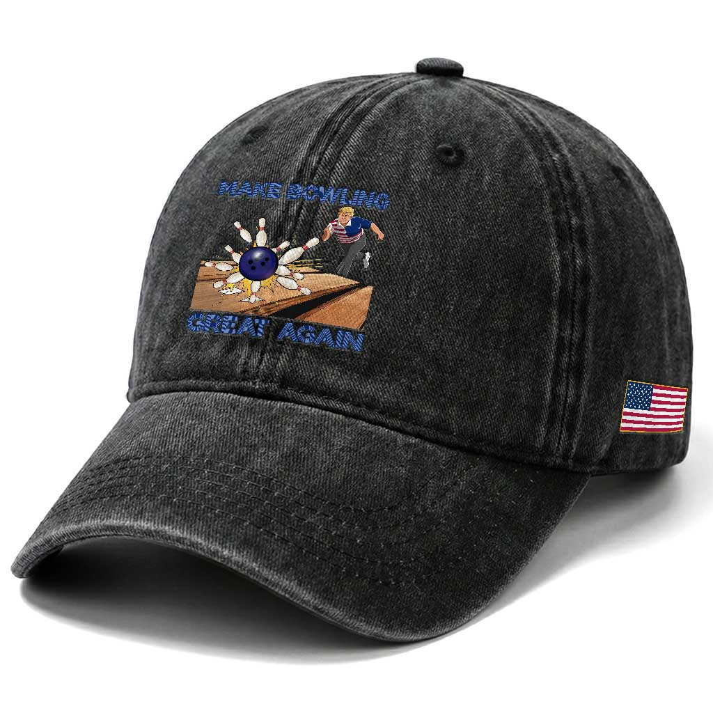 Make Bowling Great Again Washed Cotton Baseball Cap Funny Bowler Gift TS12 Print Your Wear