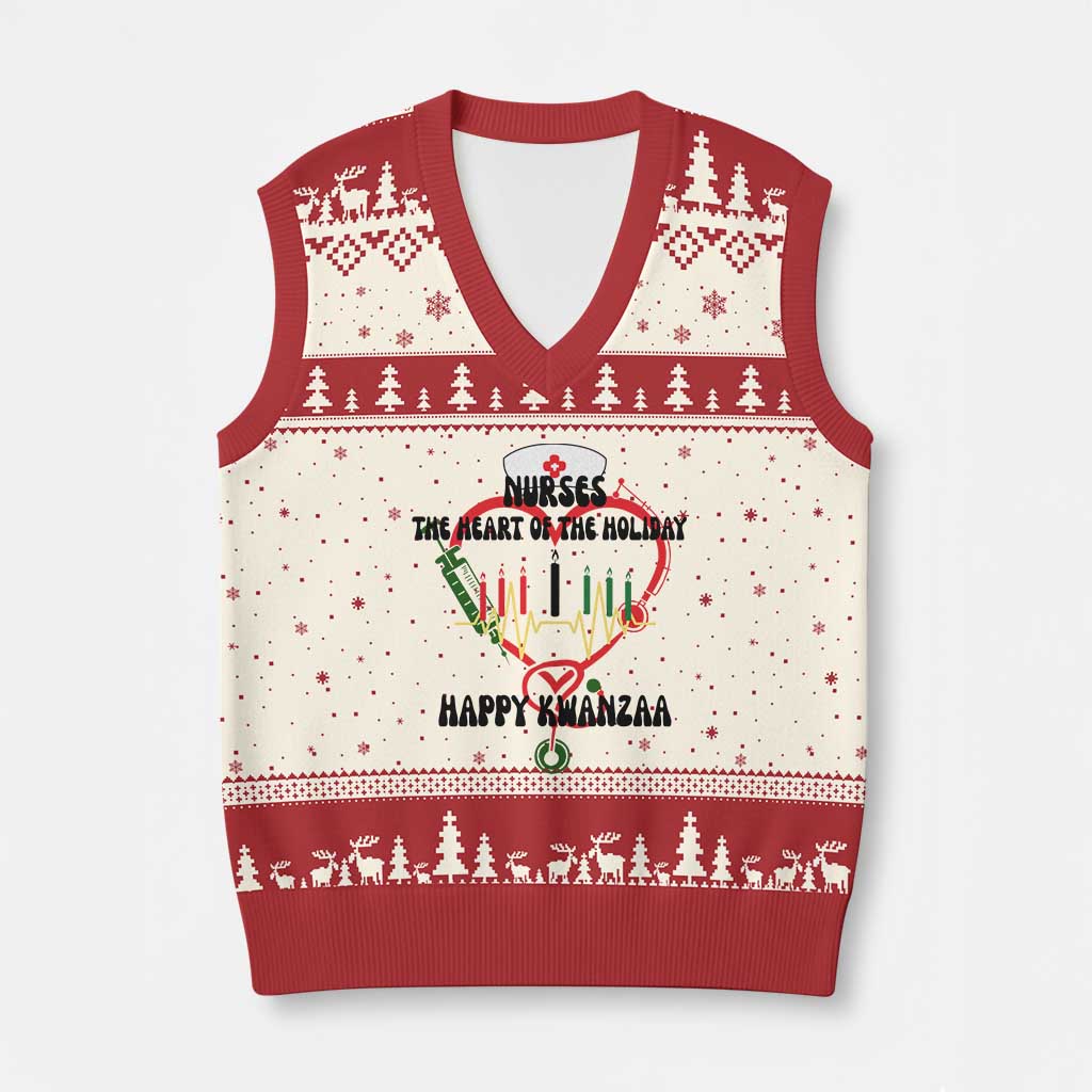 Nurses The Heart Of The Holiday V-Neck Knit Sweater Vest Kwanzaa Celebration Gift TS12 Beige Red Print Your Wear