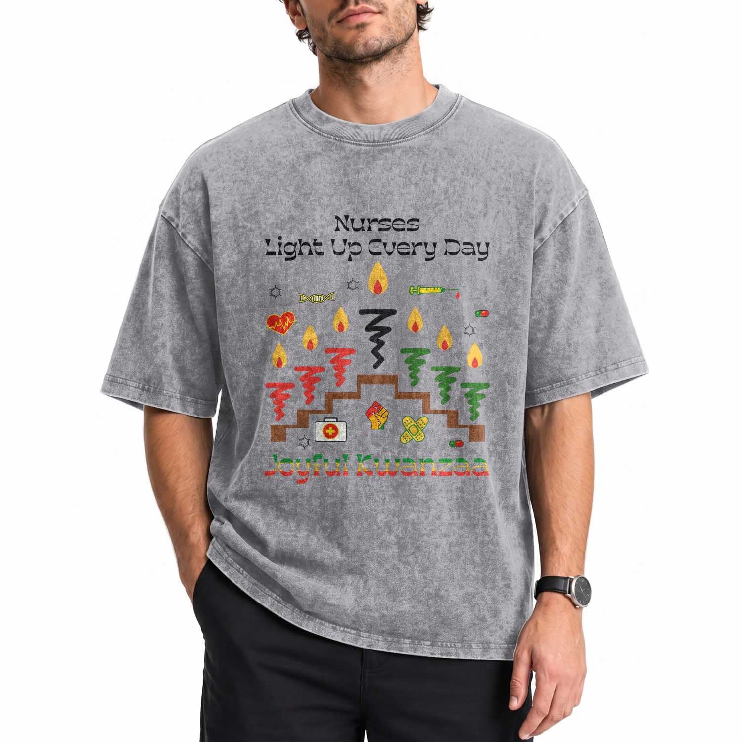 Joyful Kwanzaa Nurse Gift Washed Cotton T-Shirt Light Up Everyday