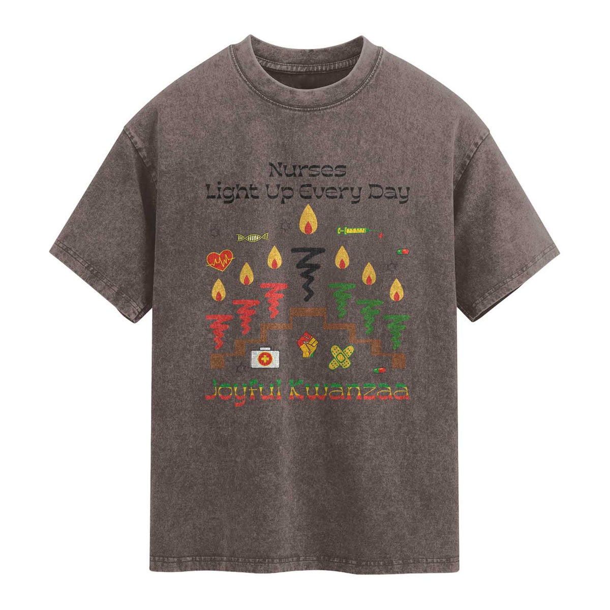 Joyful Kwanzaa Nurse Gift Washed Cotton T-Shirt Light Up Everyday