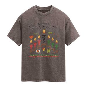 Joyful Kwanzaa Nurse Gift Washed Cotton T-Shirt Light Up Everyday