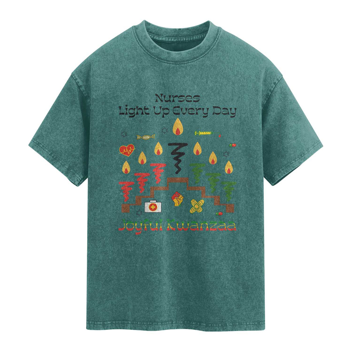 Joyful Kwanzaa Nurse Gift Washed Cotton T-Shirt Light Up Everyday