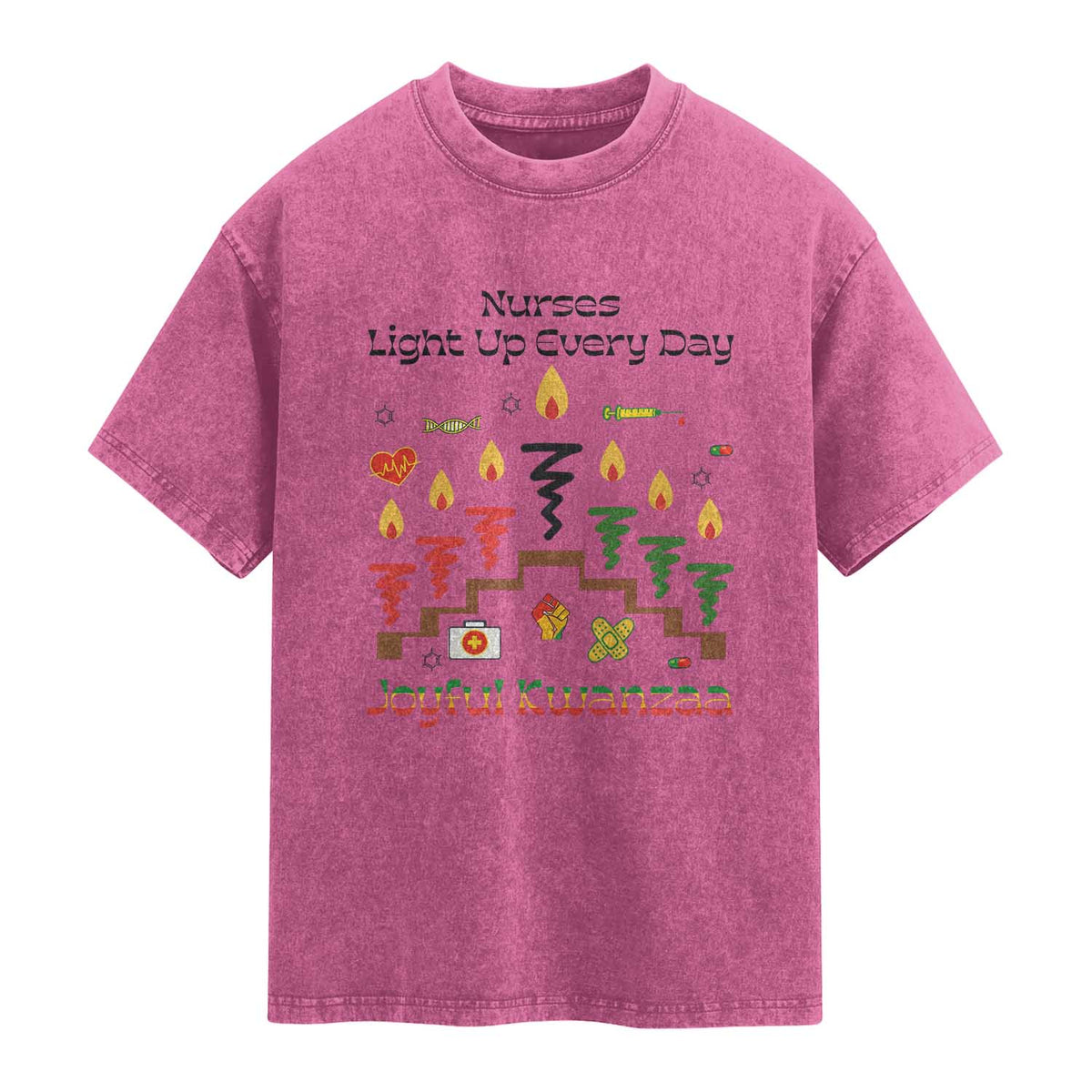 Joyful Kwanzaa Nurse Gift Washed Cotton T-Shirt Light Up Everyday