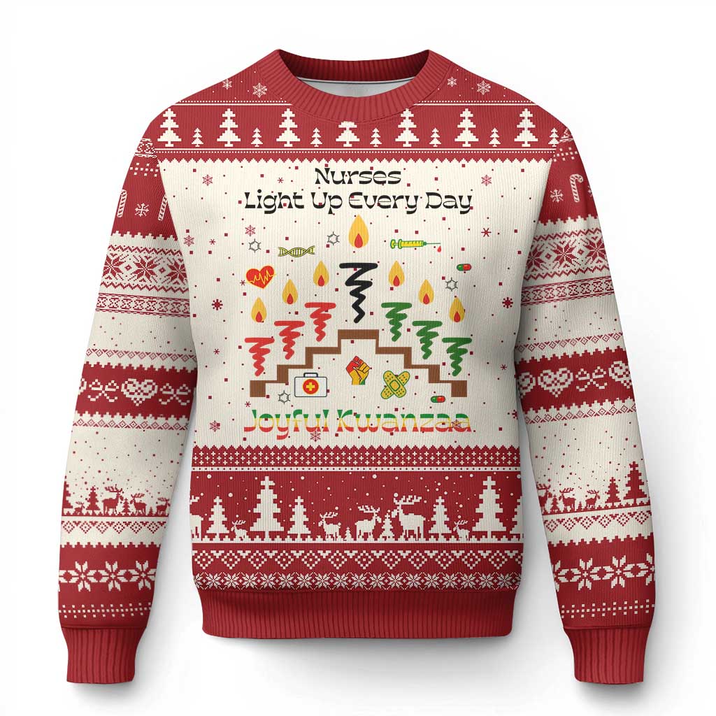 Joyful Kwanzaa Nurse Gift Ugly Christmas Sweater Light Up Everyday TS12 Beige Red Print Your Wear