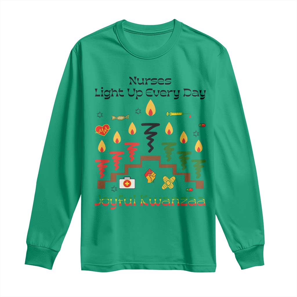 Joyful Kwanzaa Nurse Gift Long Sleeve Shirt Light Up Everyday TS12 Irish Green Print Your Wear