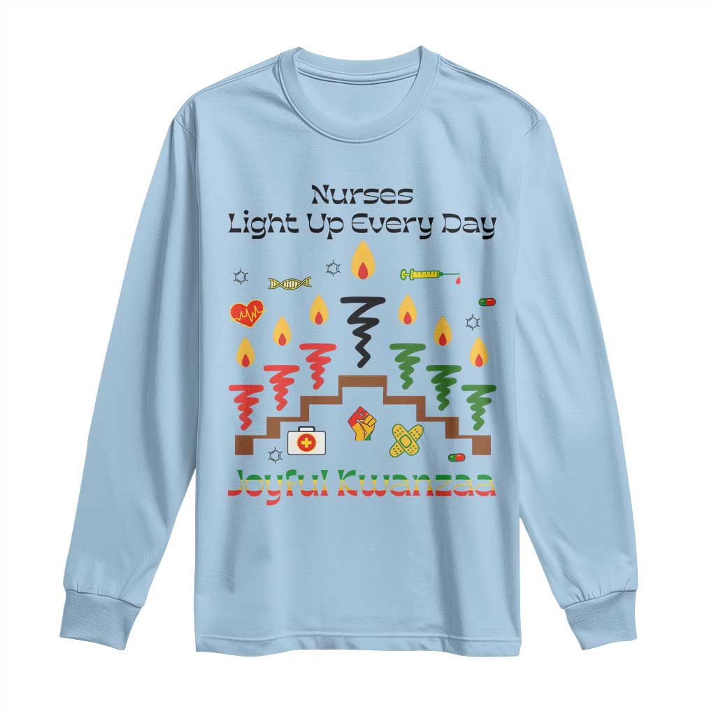 Joyful Kwanzaa Nurse Gift Long Sleeve Shirt Light Up Everyday TS12 Light Blue Print Your Wear