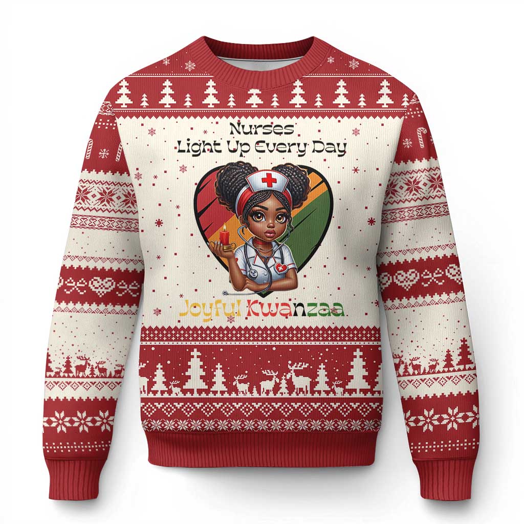 Nurses Light Up Everyday Ugly Christmas Sweater Joyful Kwanzaa Celebration Gift TS12 Beige Red Print Your Wear