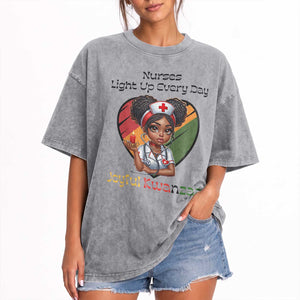 Nurses Light Up Everyday Washed Cotton T-Shirt Joyful Kwanzaa Celebration Gift