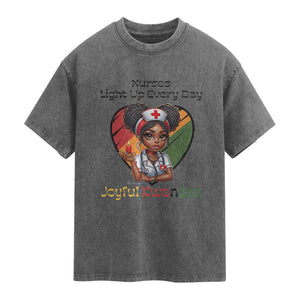 Nurses Light Up Everyday Washed Cotton T-Shirt Joyful Kwanzaa Celebration Gift