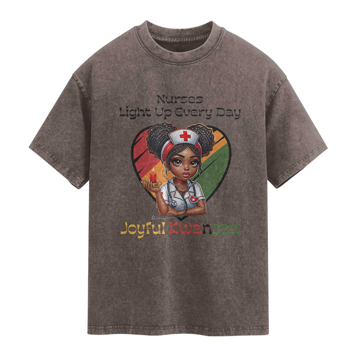 Nurses Light Up Everyday Washed Cotton T-Shirt Joyful Kwanzaa Celebration Gift