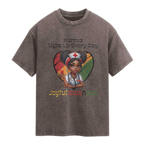 Nurses Light Up Everyday Washed Cotton T-Shirt Joyful Kwanzaa Celebration Gift