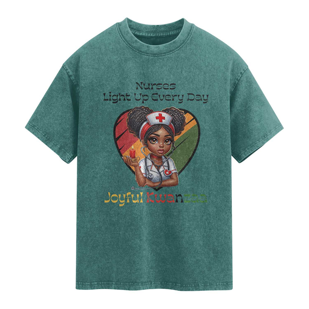 Nurses Light Up Everyday Washed Cotton T-Shirt Joyful Kwanzaa Celebration Gift