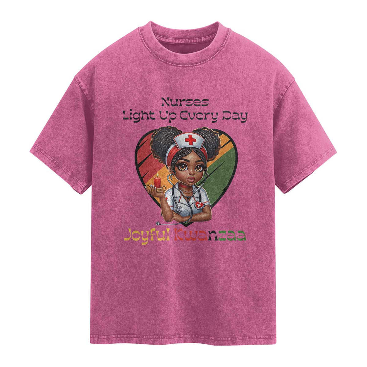Nurses Light Up Everyday Washed Cotton T-Shirt Joyful Kwanzaa Celebration Gift