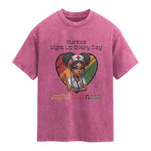 Nurses Light Up Everyday Washed Cotton T-Shirt Joyful Kwanzaa Celebration Gift