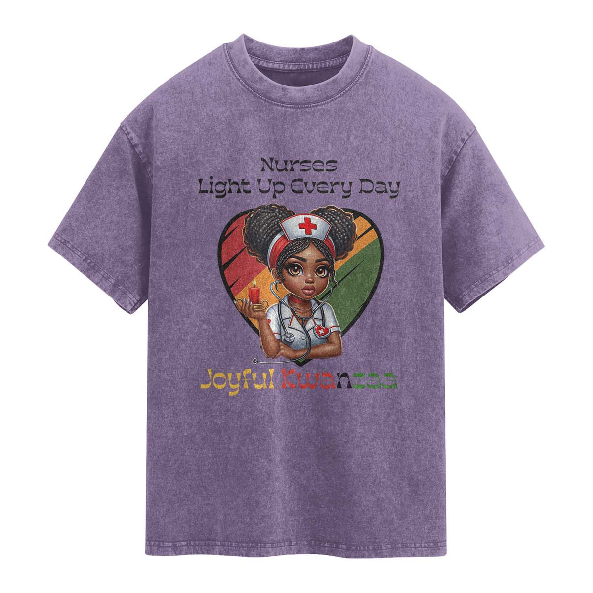 Nurses Light Up Everyday Washed Cotton T-Shirt Joyful Kwanzaa Celebration Gift