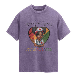 Nurses Light Up Everyday Washed Cotton T-Shirt Joyful Kwanzaa Celebration Gift