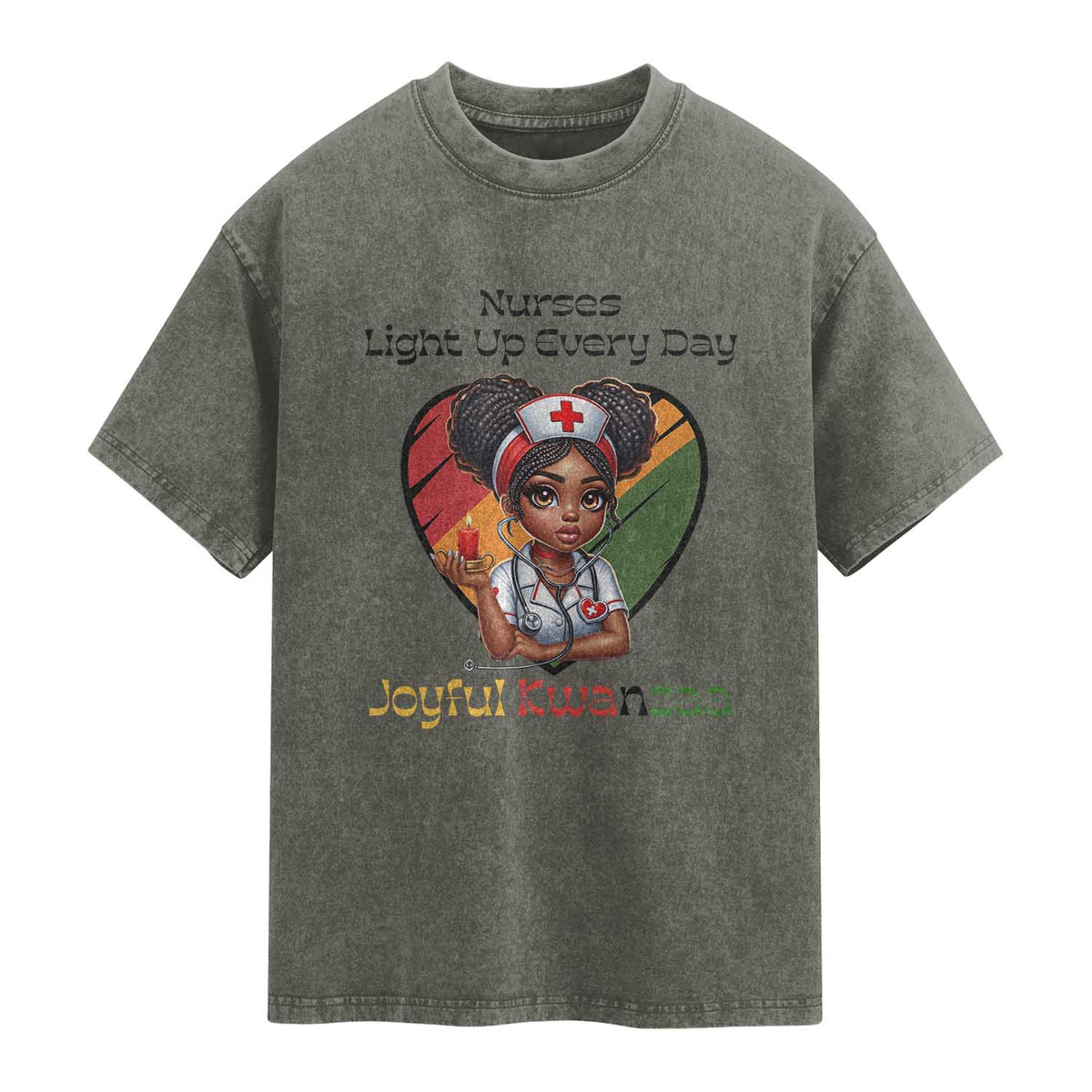 Nurses Light Up Everyday Washed Cotton T-Shirt Joyful Kwanzaa Celebration Gift