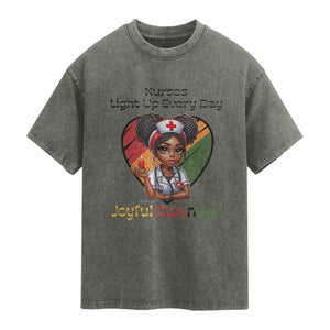 Nurses Light Up Everyday Washed Cotton T-Shirt Joyful Kwanzaa Celebration Gift