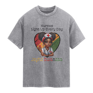 Nurses Light Up Everyday Washed Cotton T-Shirt Joyful Kwanzaa Celebration Gift