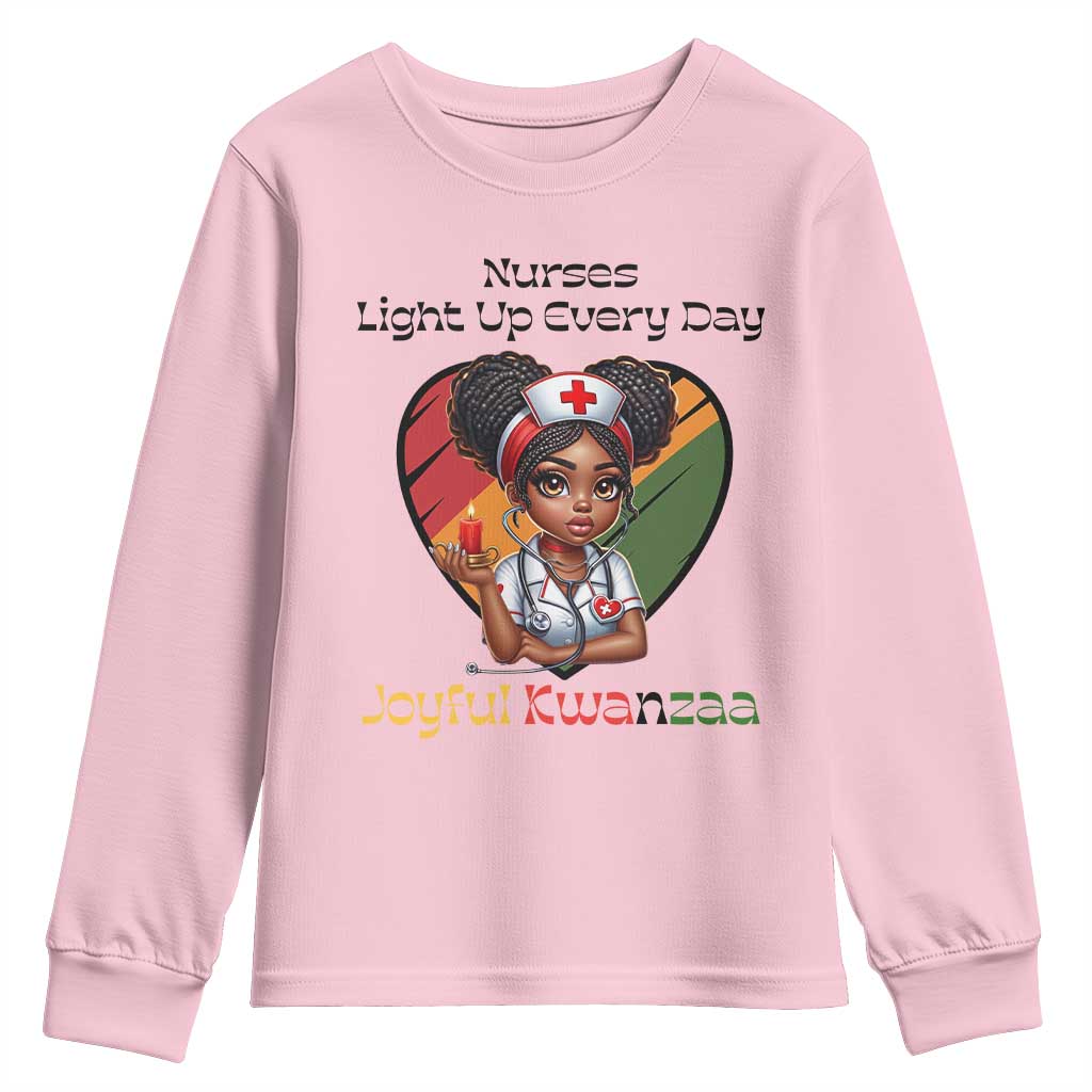 Nurses Light Up Everyday Youth Sweatshirt Joyful Kwanzaa Celebration Gift TS12 Light Pink Print Your Wear