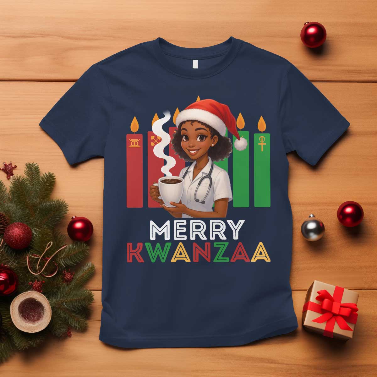 Merry Kwanzaa T Shirt Nurse African American Holiday Celebration Gift TS12 Navy Print Your Wear