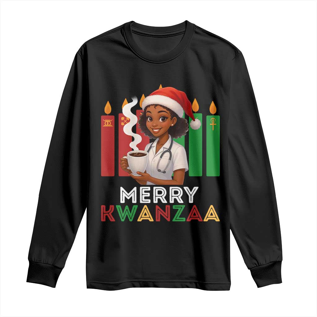 Merry Kwanzaa Long Sleeve Shirt Nurse African American Holiday Celebration Gift TS12 Black Print Your Wear