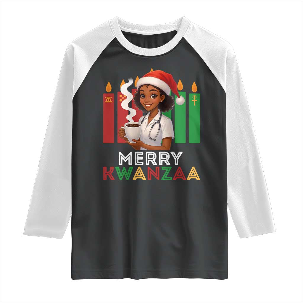 Merry Kwanzaa Raglan Shirt Nurse African American Holiday Celebration Gift TS12 Black White Print Your Wear