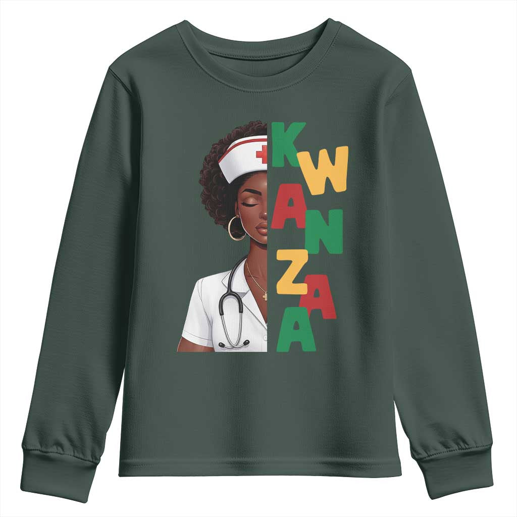 African American Nurse Youth Sweatshirt Joyful Kwanzaa Celebration Gift TS12 Dark Forest Green Print Your Wear