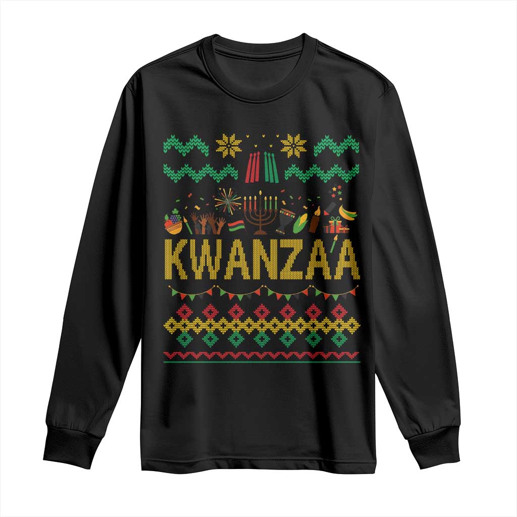 Funny Kwanzaa Celebration Ugly Sweater Long Sleeve Shirt African Heritage Holiday Gift TS12 Black Print Your Wear