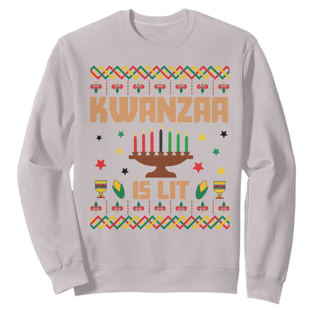 Funny Kwanzaa Is Lit Sweatshirt Ugly Sweater African Heritage Holiday Gift TS12 Ice Gray Print Your Wear