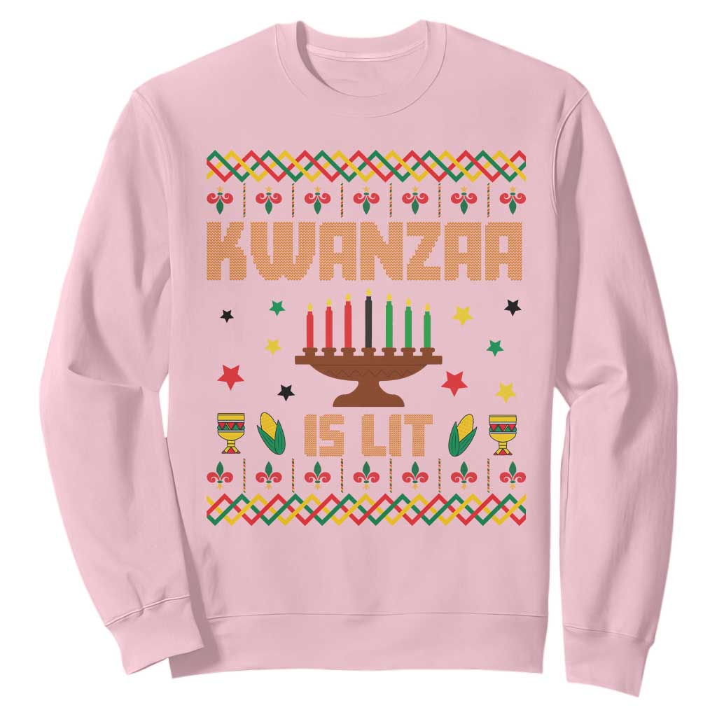 Funny Kwanzaa Is Lit Sweatshirt Ugly Sweater African Heritage Holiday Gift TS12 Light Pink Print Your Wear