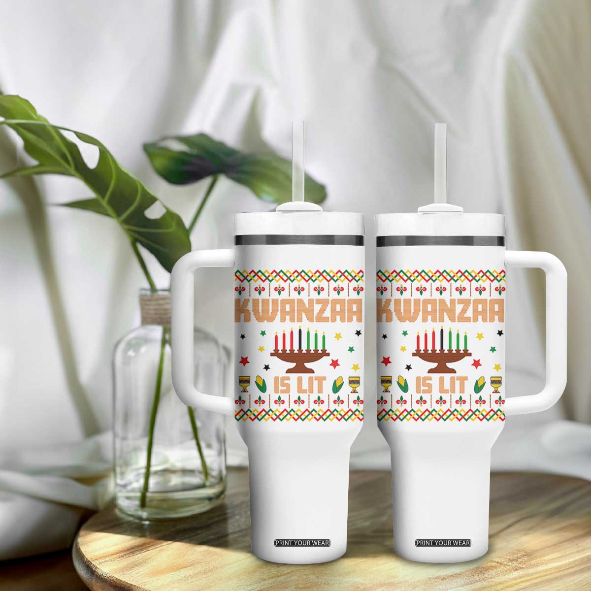 Funny Kwanzaa Is Lit Tumbler With Handle Ugly Sweater African Heritage Holiday Gift TS12 Print Your Wear