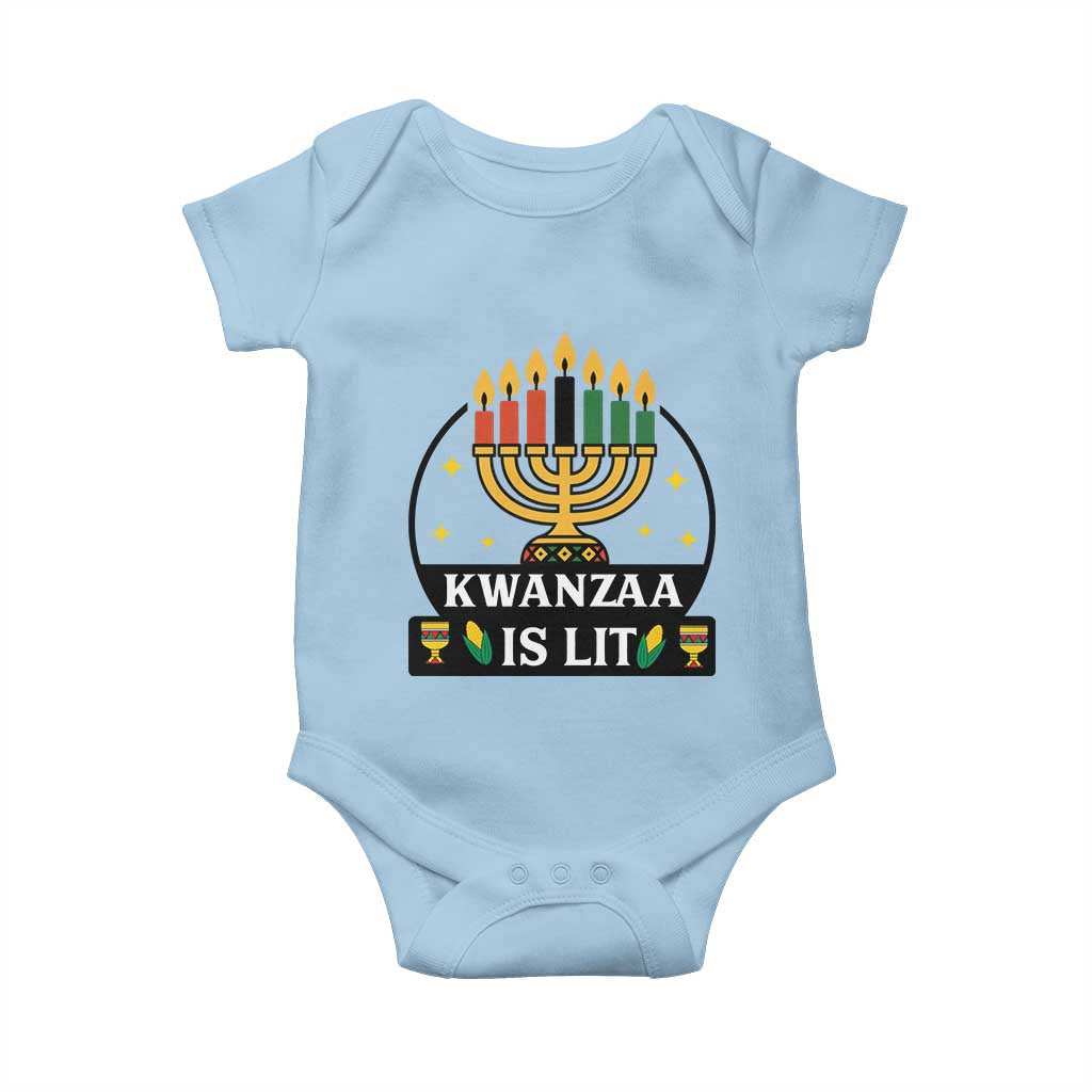 Kwanzaa Is Lit Baby Onesie Funny African American Holiday Gift TS12 Light Blue Print Your Wear