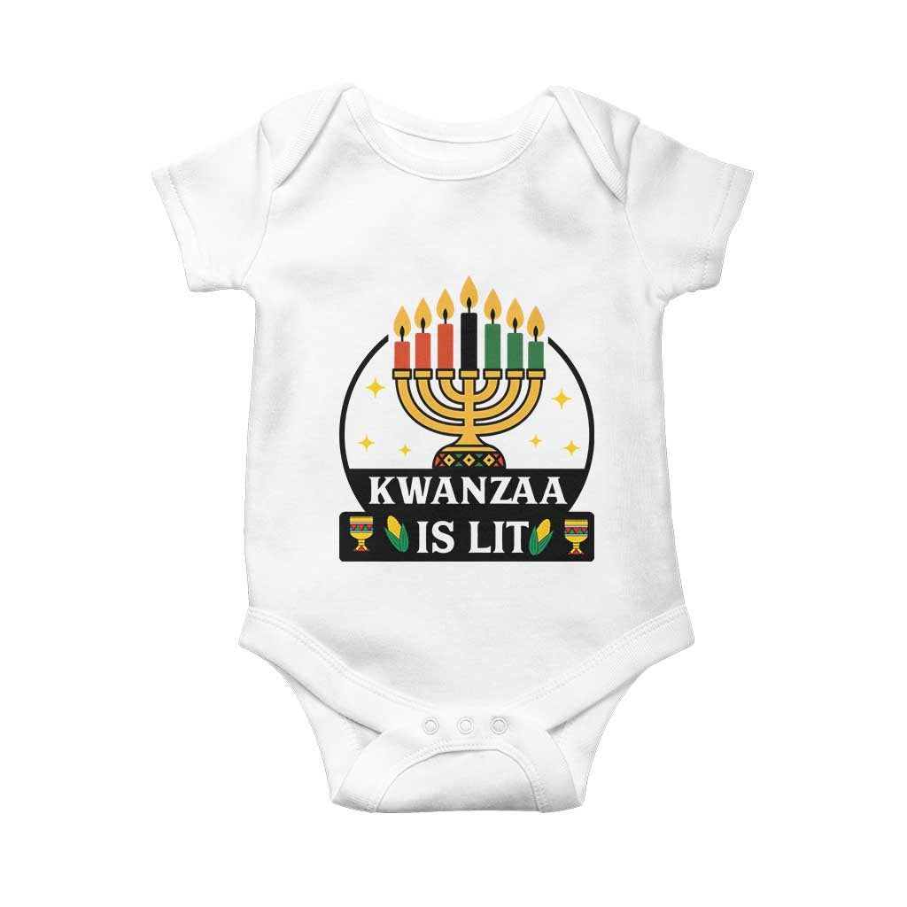 Kwanzaa Is Lit Baby Onesie Funny African American Holiday Gift TS12 White Print Your Wear