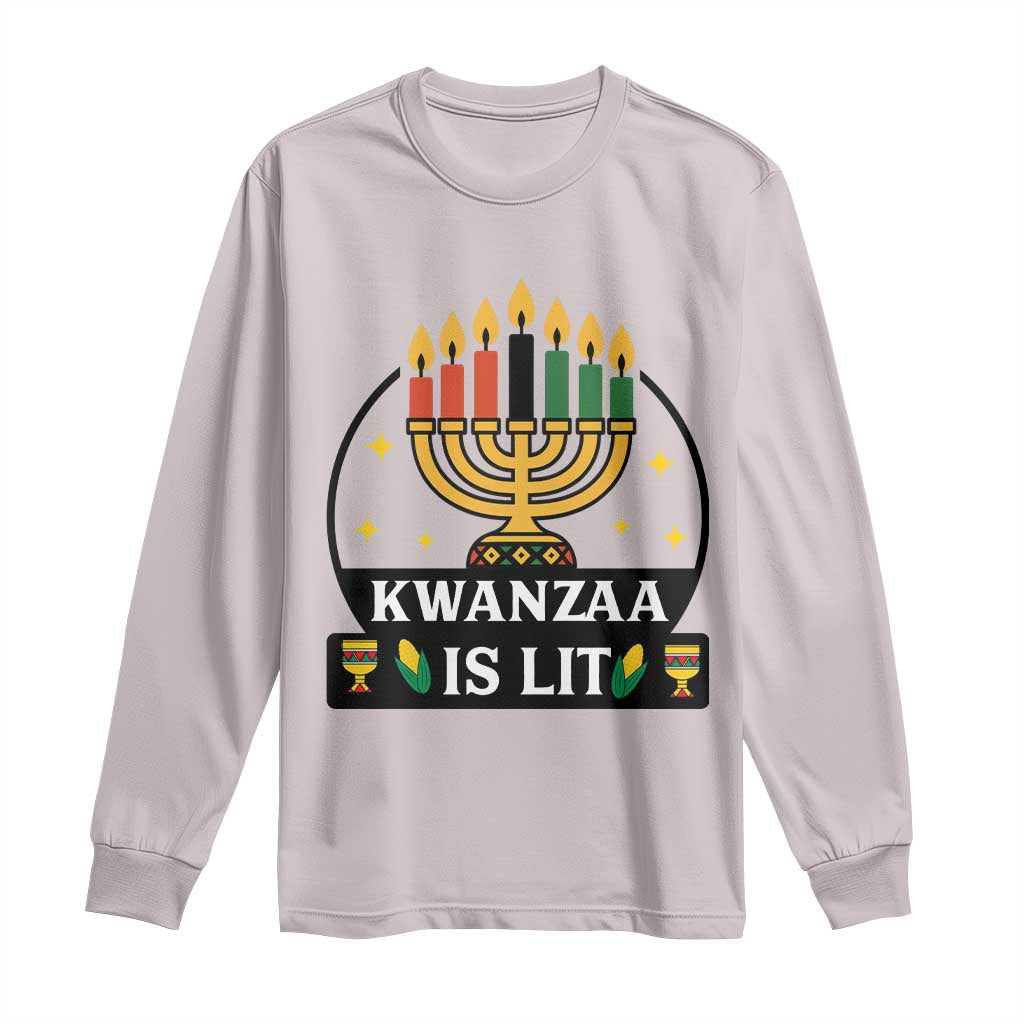 Kwanzaa Is Lit Long Sleeve Shirt Funny African American Holiday Gift TS12 Ice Gray Print Your Wear