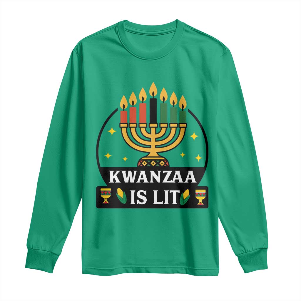 Kwanzaa Is Lit Long Sleeve Shirt Funny African American Holiday Gift TS12 Irish Green Print Your Wear