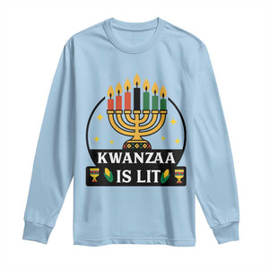 Kwanzaa Is Lit Long Sleeve Shirt Funny African American Holiday Gift TS12 Light Blue Print Your Wear