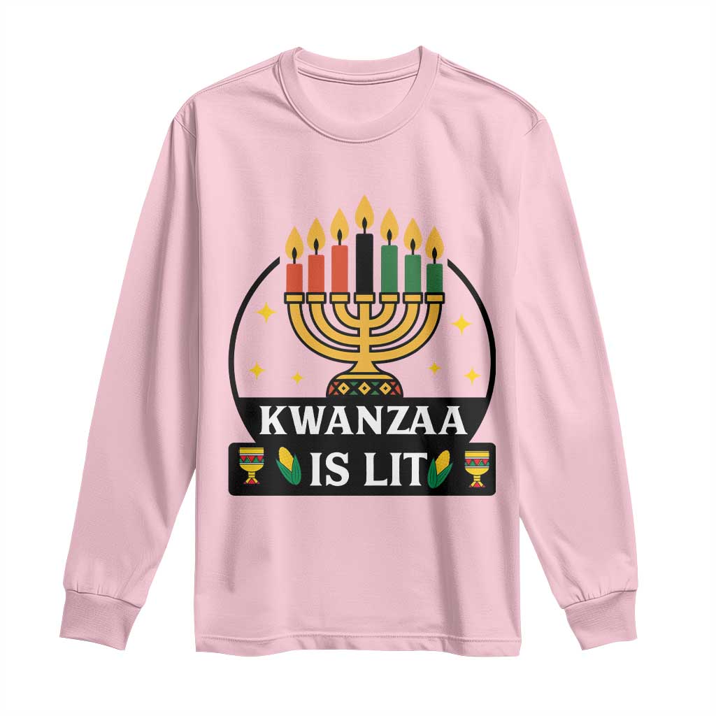 Kwanzaa Is Lit Long Sleeve Shirt Funny African American Holiday Gift TS12 Light Pink Print Your Wear