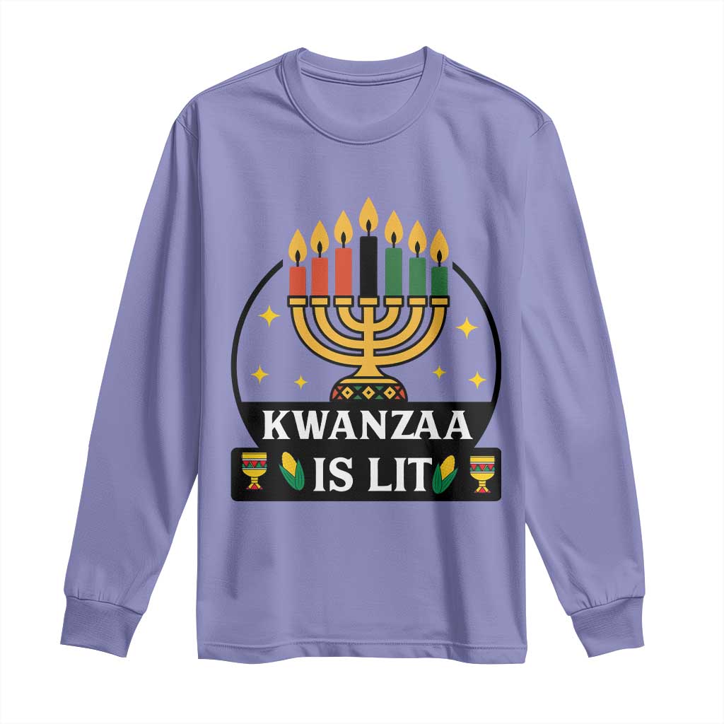 Kwanzaa Is Lit Long Sleeve Shirt Funny African American Holiday Gift TS12 Violet Print Your Wear