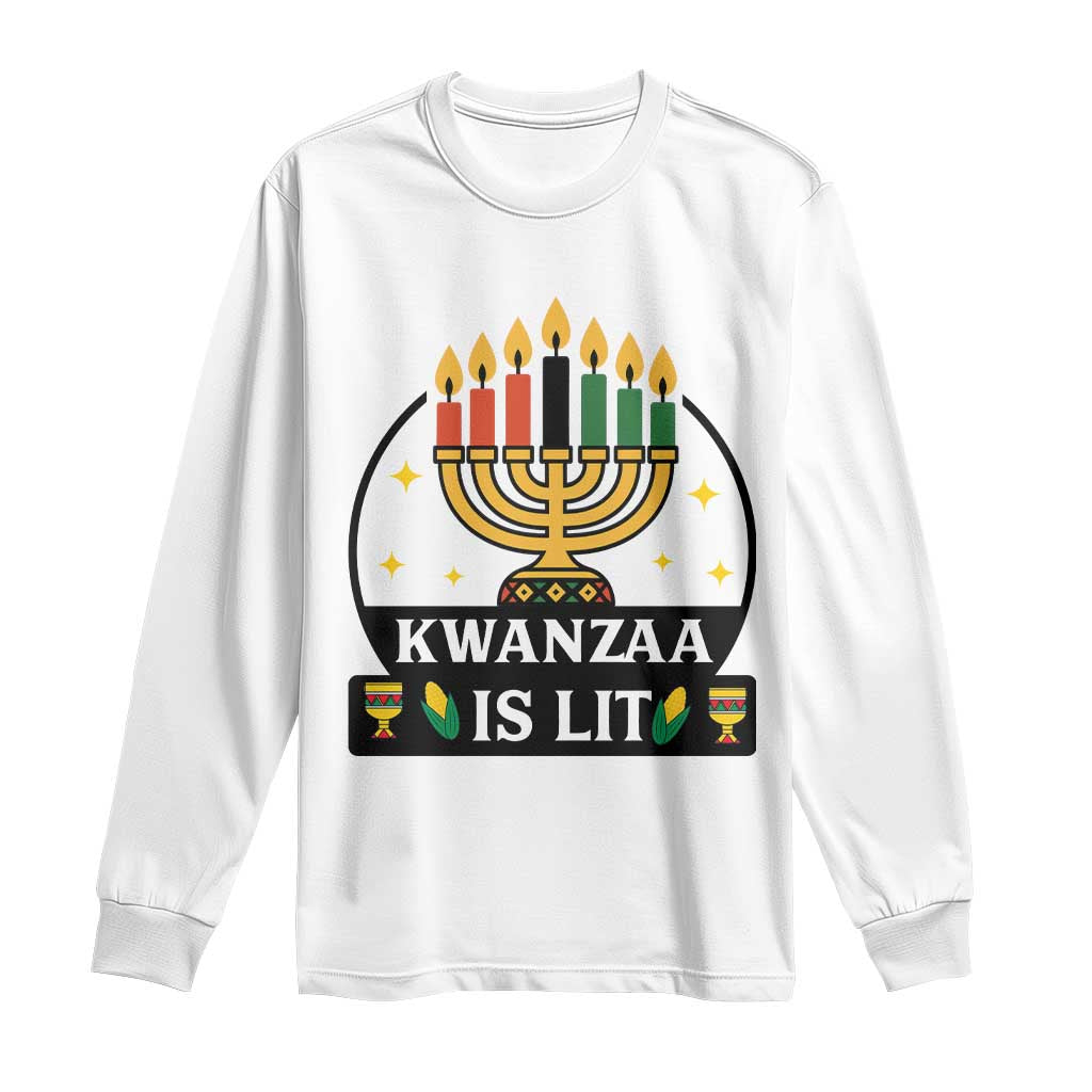 Kwanzaa Is Lit Long Sleeve Shirt Funny African American Holiday Gift TS12 White Print Your Wear