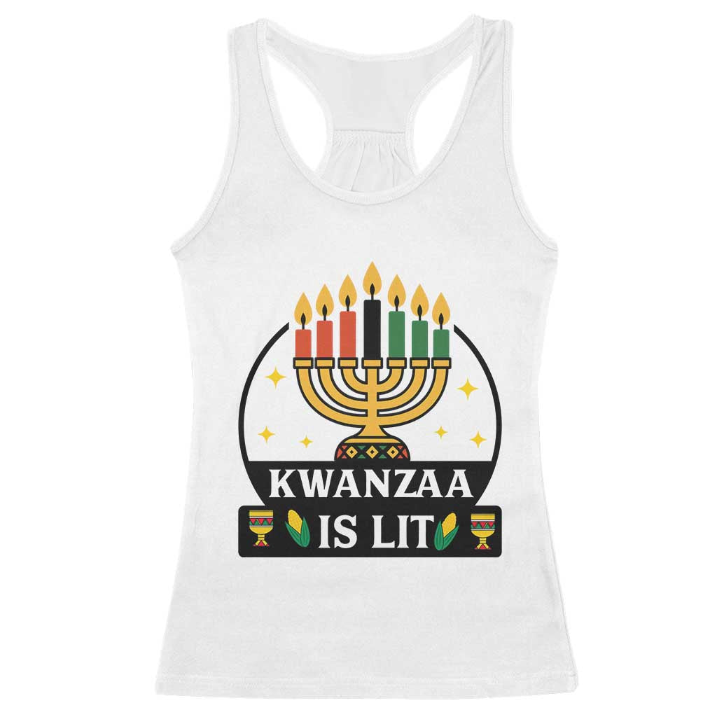 Kwanzaa Is Lit Racerback Tank Top Funny African American Holiday Gift TS12 White Print Your Wear